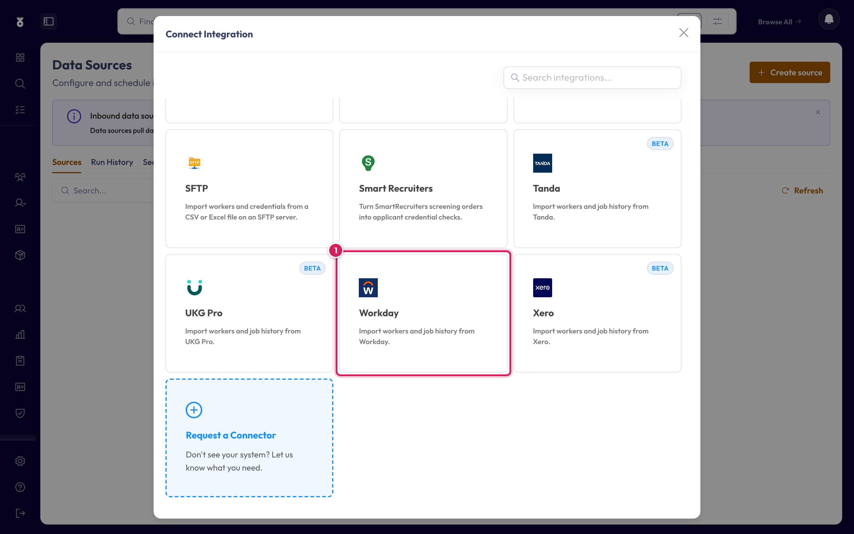 Choosing Workday as the source in Oho