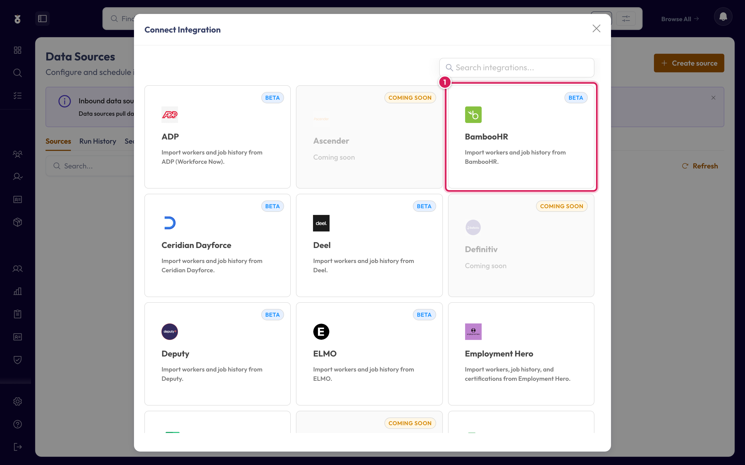 Choosing BambooHR as the source in Oho