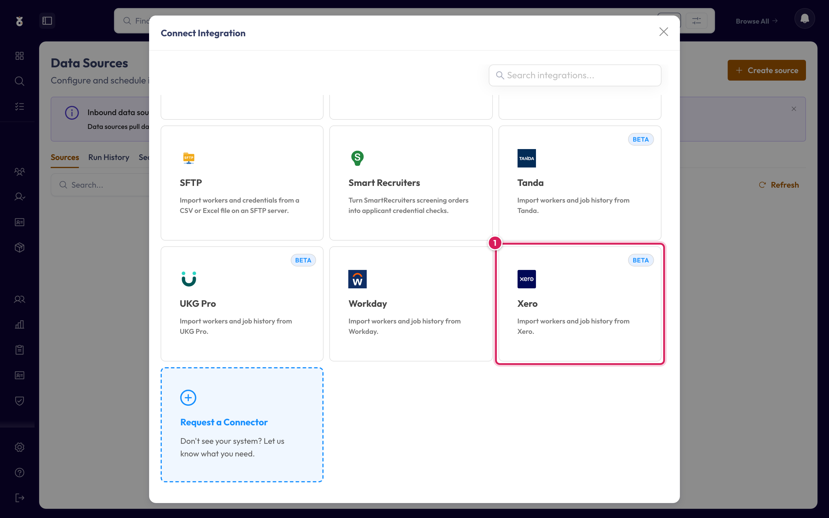 Choosing Xero as the source in Oho