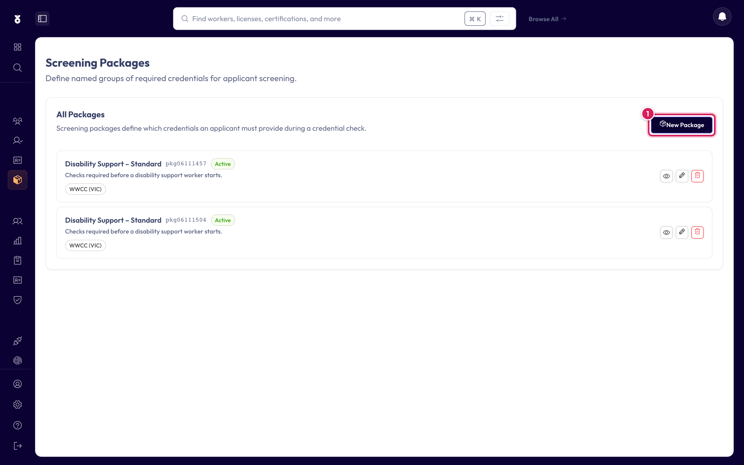 The Screening Packages page