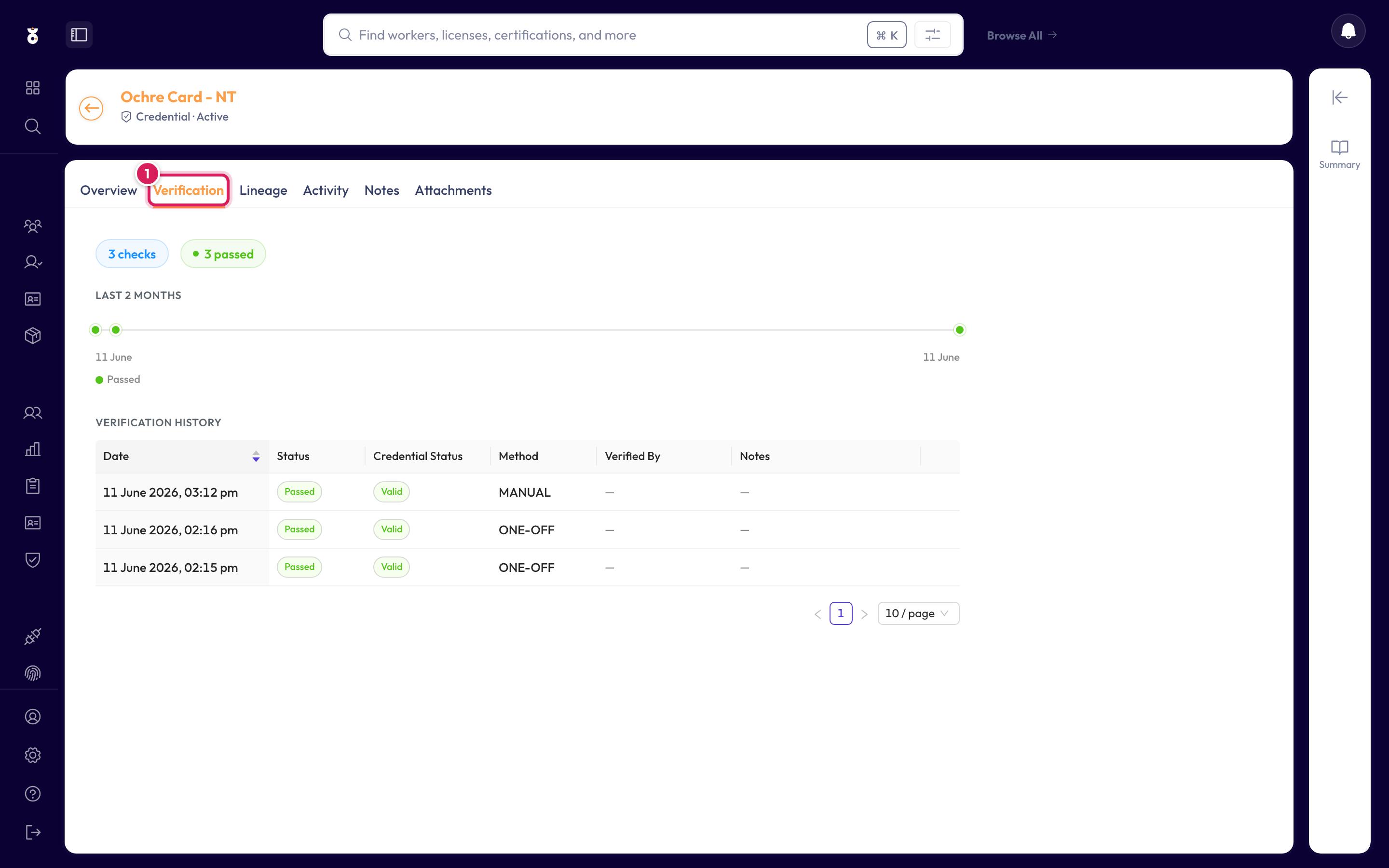 The Verification tab showing the registry response