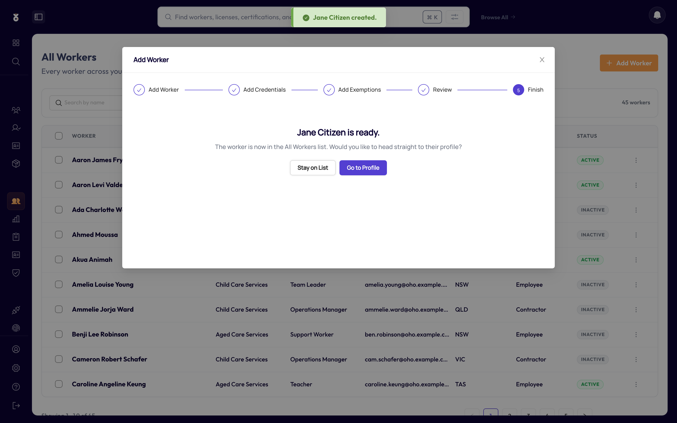 The new worker's profile